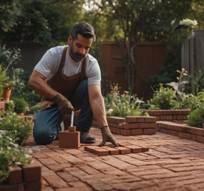 Default_professional_male_garender_laying_a_brick_path_in_a_ba_1