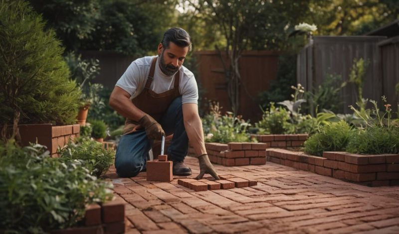 Default_professional_male_garender_laying_a_brick_path_in_a_ba_1