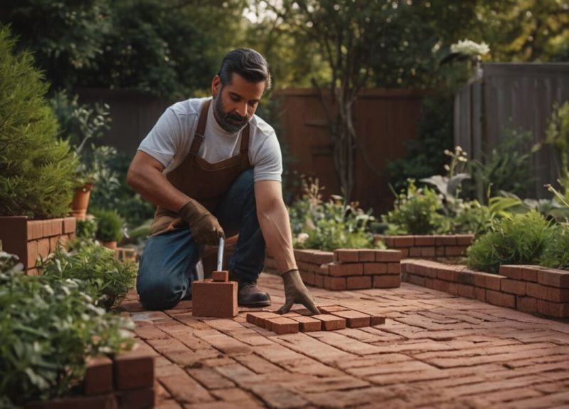 Default_professional_male_garender_laying_a_brick_path_in_a_ba_1