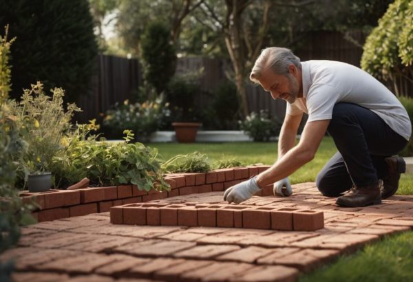 Default_professional_male_garender_laying_a_brick_path_in_a_ba_2